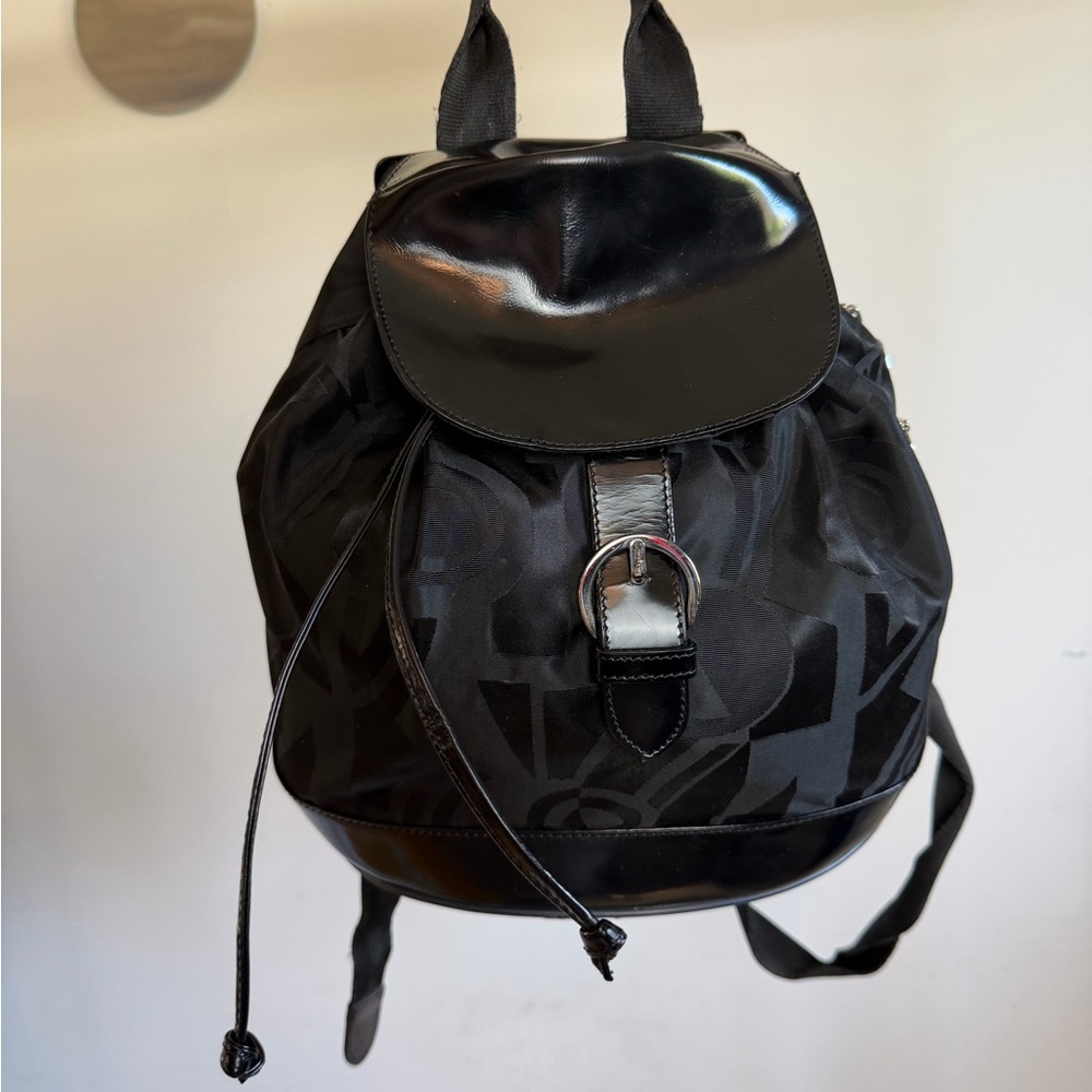 Salvatore Ferragamo Black Logo Jacquard Nylon & Leather Backpack - Picture 7 of 15